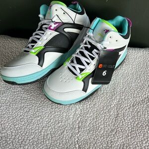 AND1 White and Black Sneakers with Green and Purple Accents